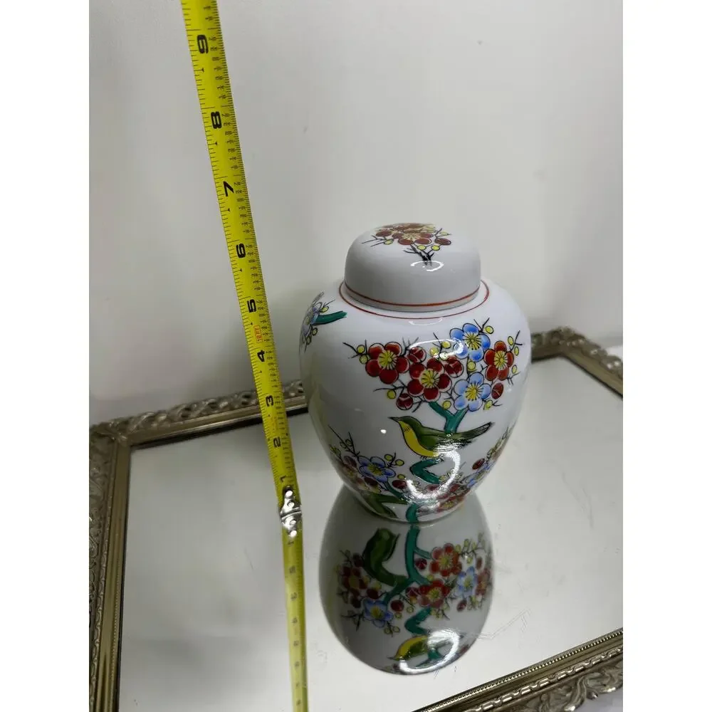 Hand Crafted Japenese Lidded Ginger Jar Bird Floral Motiff